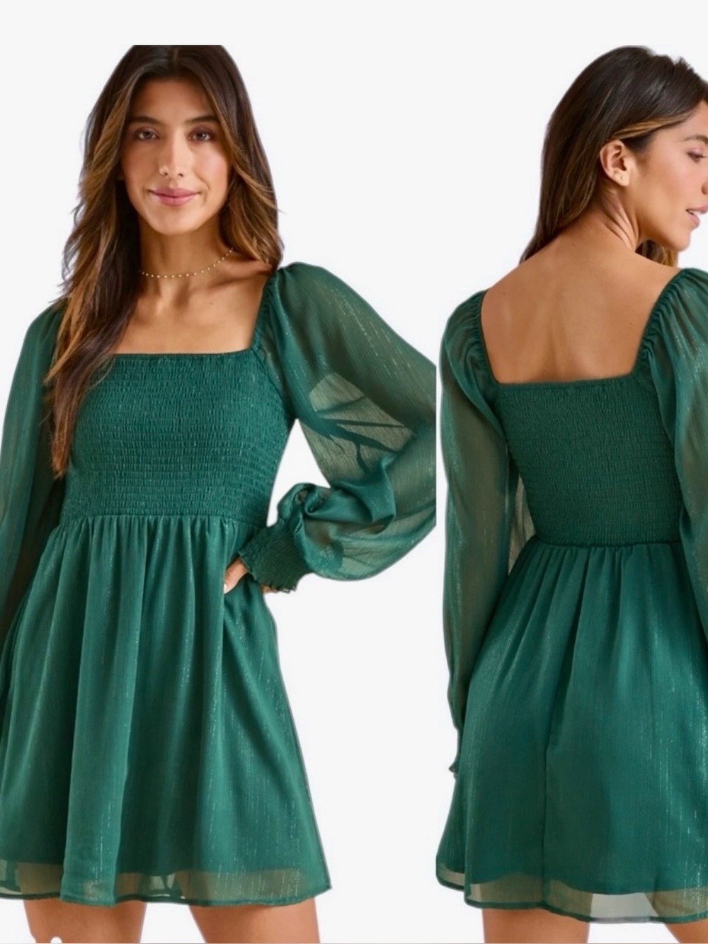 NWT Romantic Coquette Girl Altar’d State Babydoll Dress Sheer lined Hunter Green